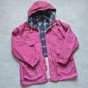 Woolrich Vintage Womans Parka Jacket Size Large Pink Flannel Lining Inside